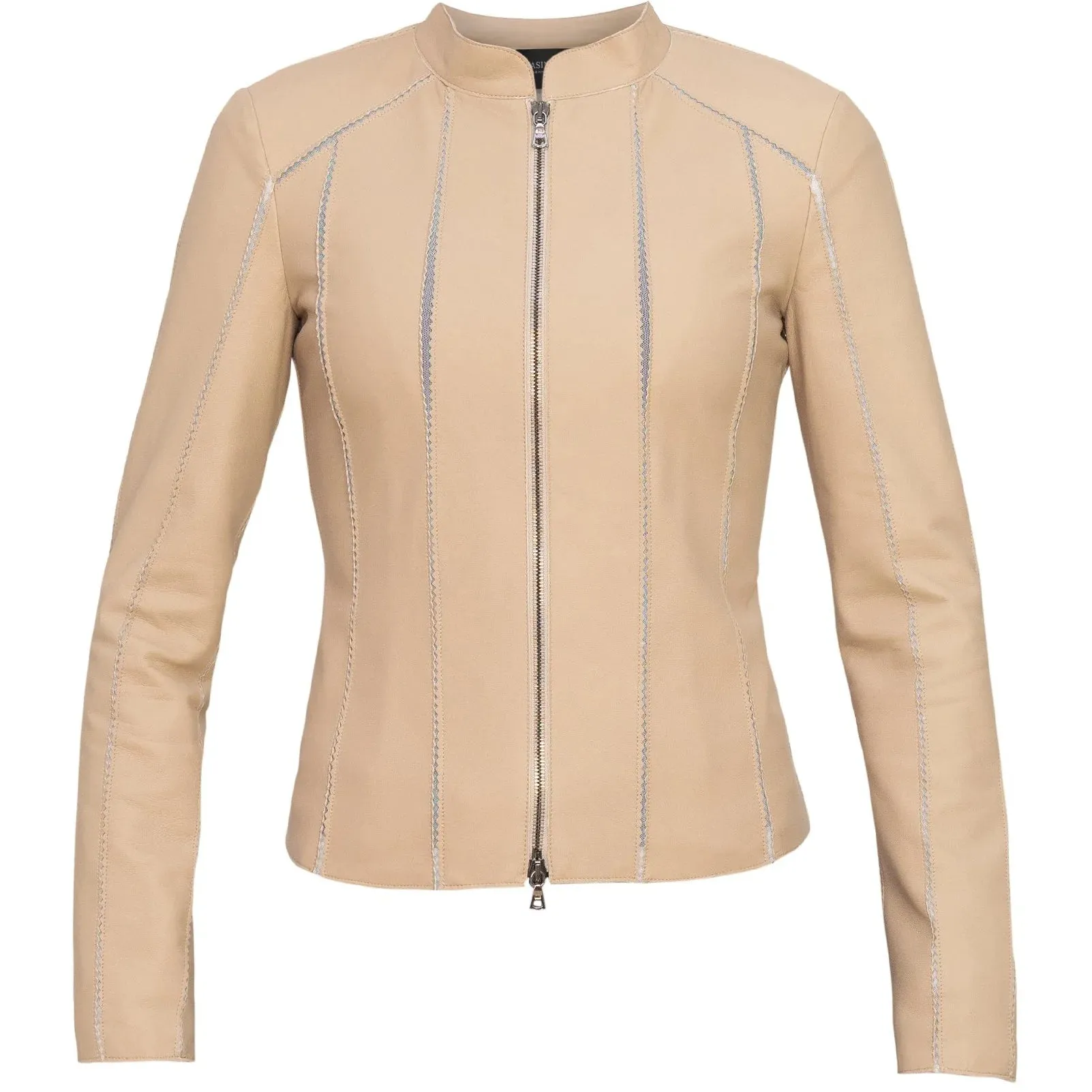 Womens Pink Short Stretch Leather Jacket