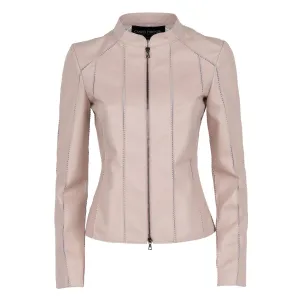 Womens Pink Short Stretch Leather Jacket