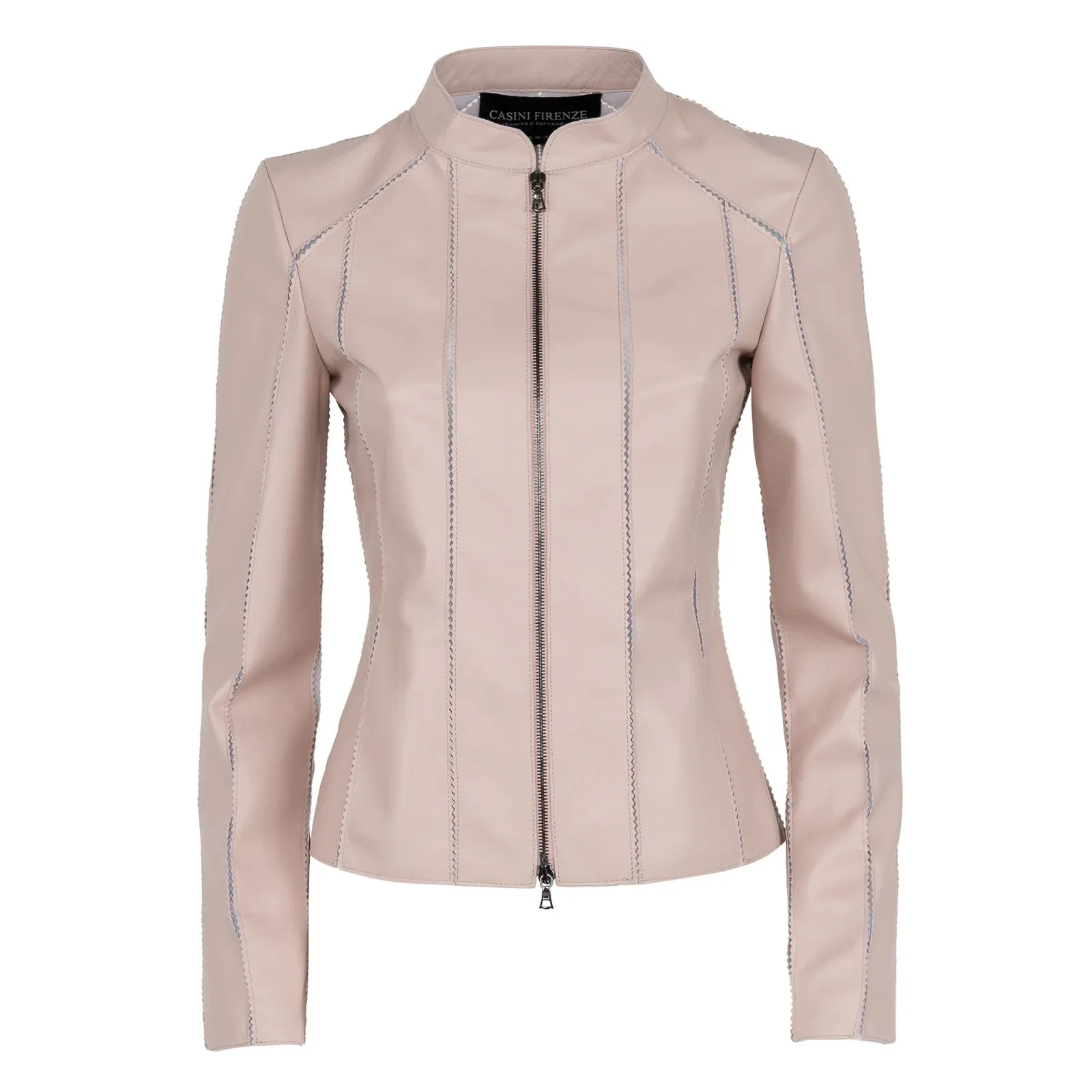 Womens Pink Short Stretch Leather Jacket