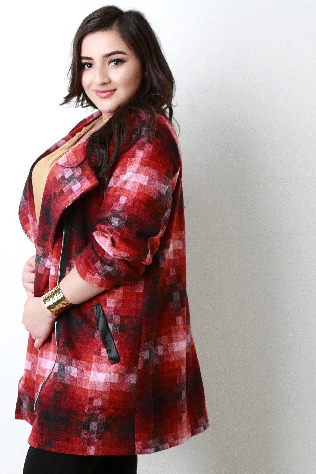 Wool Pixel Blocks Zip-Up Trench Coat